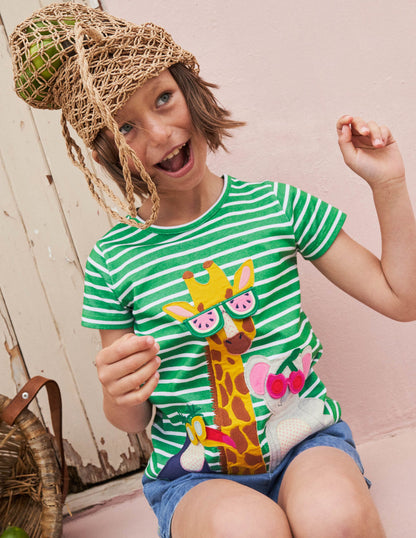 Lift-the-flap T-shirt-Tropical Green/ Ivory Giraffe-1