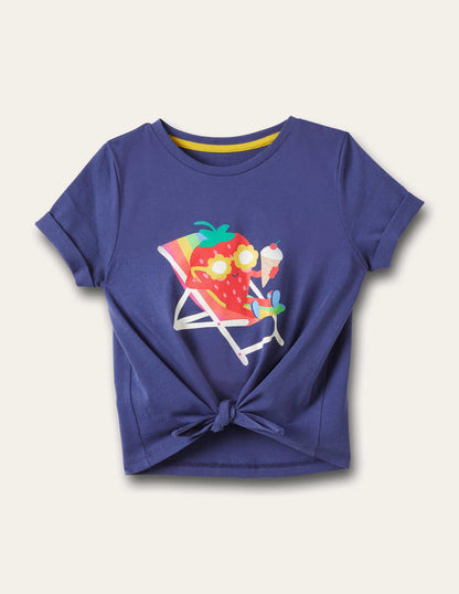 Navy Strawberry Detail Graphic T-shirt-Starboard Blue Strawberry
