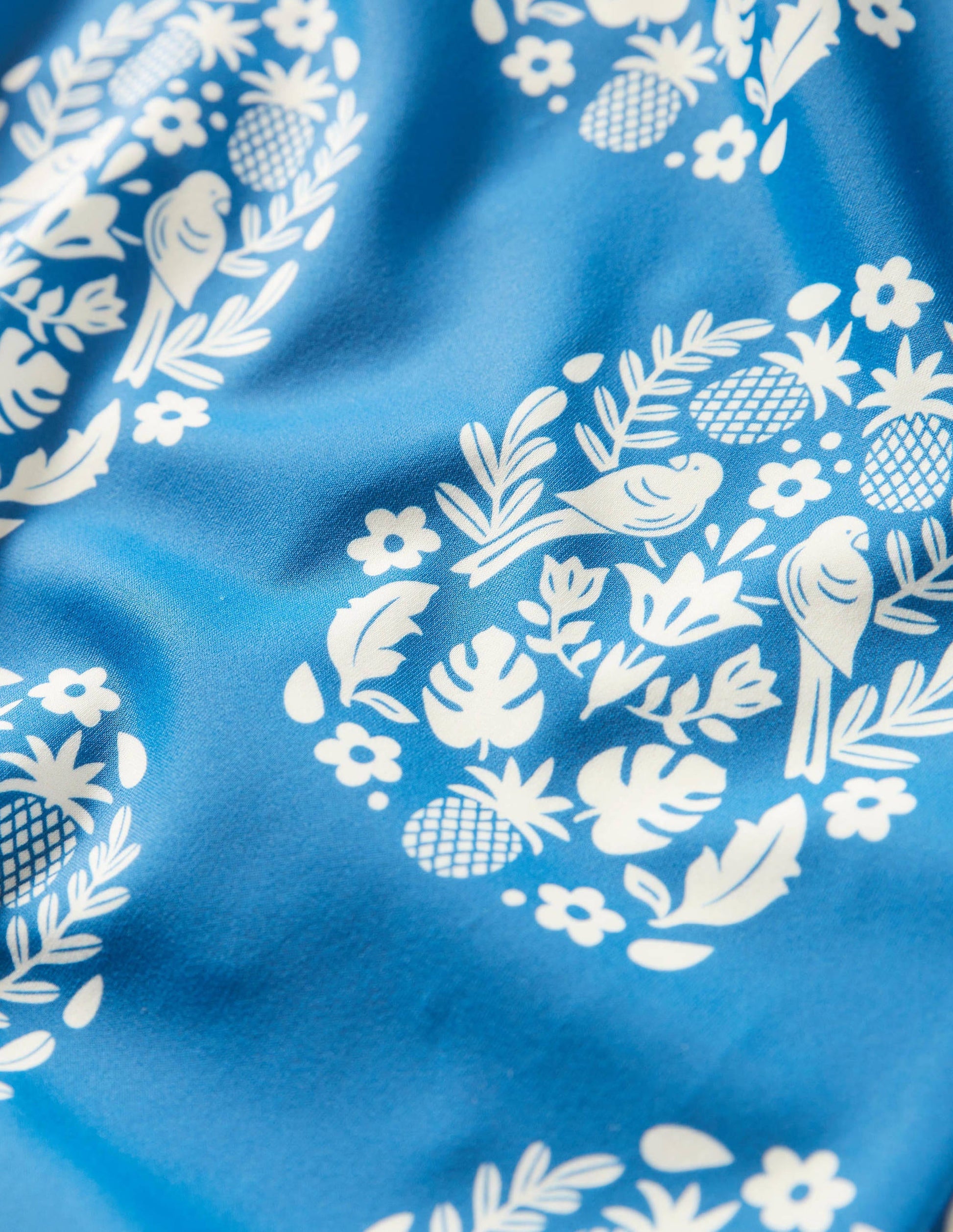 Cross-back Printed Swimsuit-Marine Blue Tropical Woodblock-3