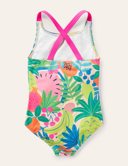 Cross-back Printed Swimsuit-Multi Tropical Fruit-2