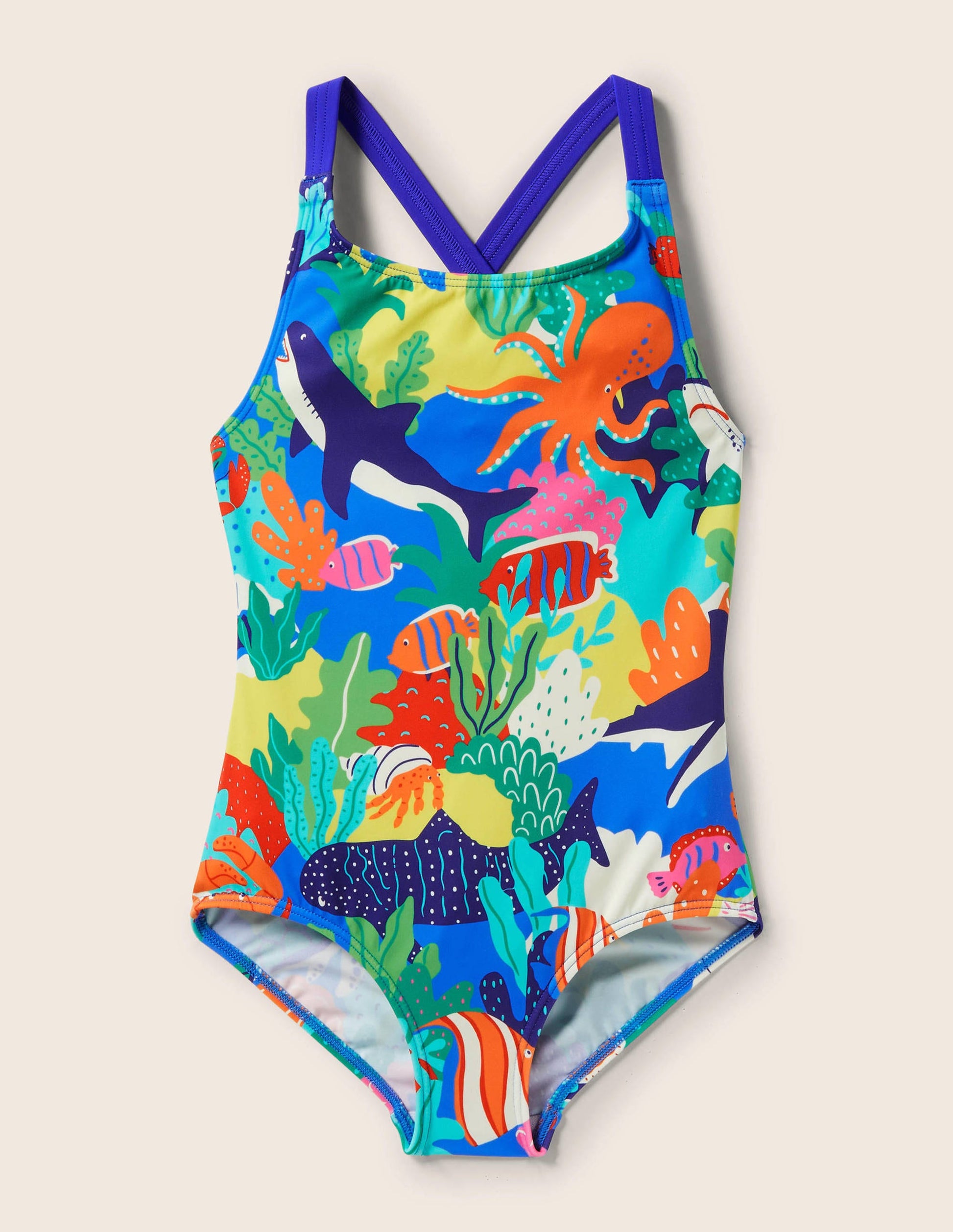 Cross-back Printed Swimsuit-Multi Rainbow Reef-1