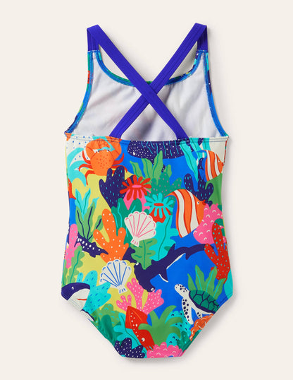 Cross-back Printed Swimsuit-Multi Rainbow Reef-2