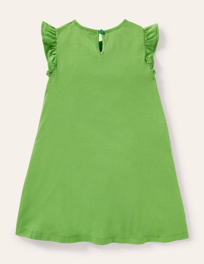 Frill Sleeve Appliqué Dress-Greenfinch Elephant-3