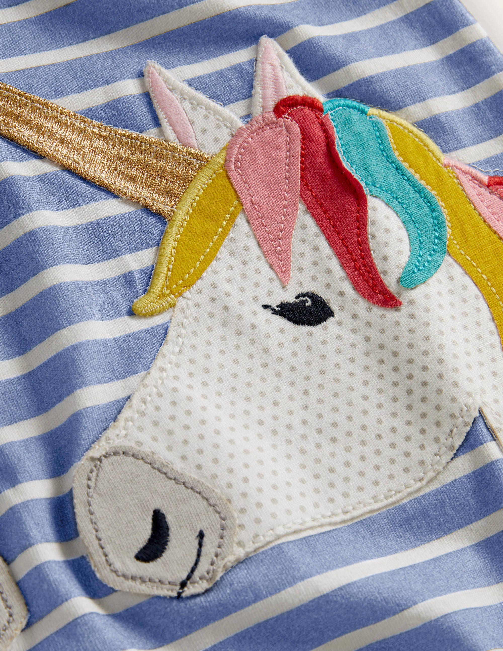 Short Sleeve Appliqué Tunic-Bluebell/ Ivory Unicorn - Image 3