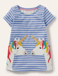 Short Sleeve Appliqué Tunic-Bluebell/ Ivory Unicorn