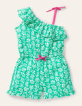 Jersey One Shoulder Playsuit-Tropical Green Woodblock