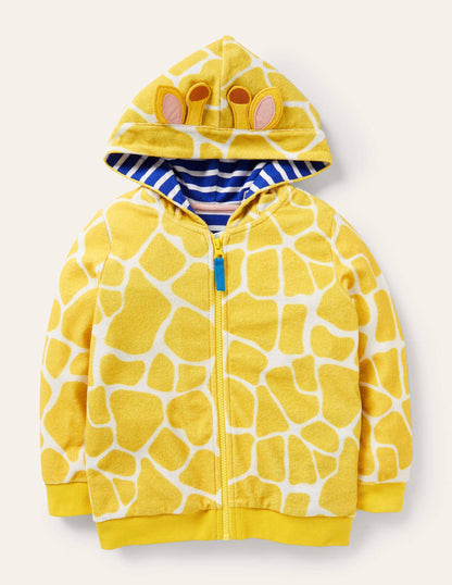Novelty Towelling Hoodie-Daffodil Yellow Giraffe-2