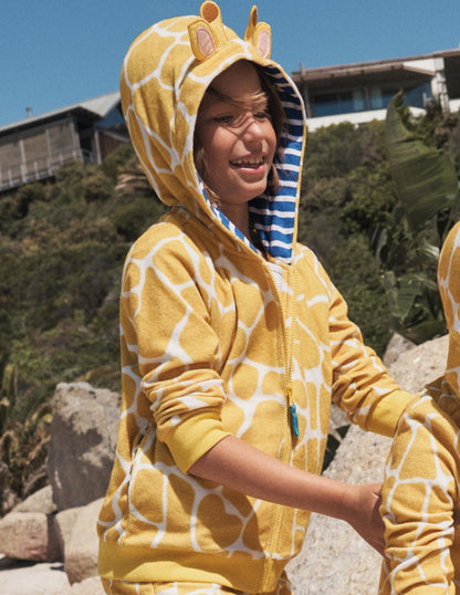 Novelty Towelling Hoodie-Daffodil Yellow Giraffe-1
