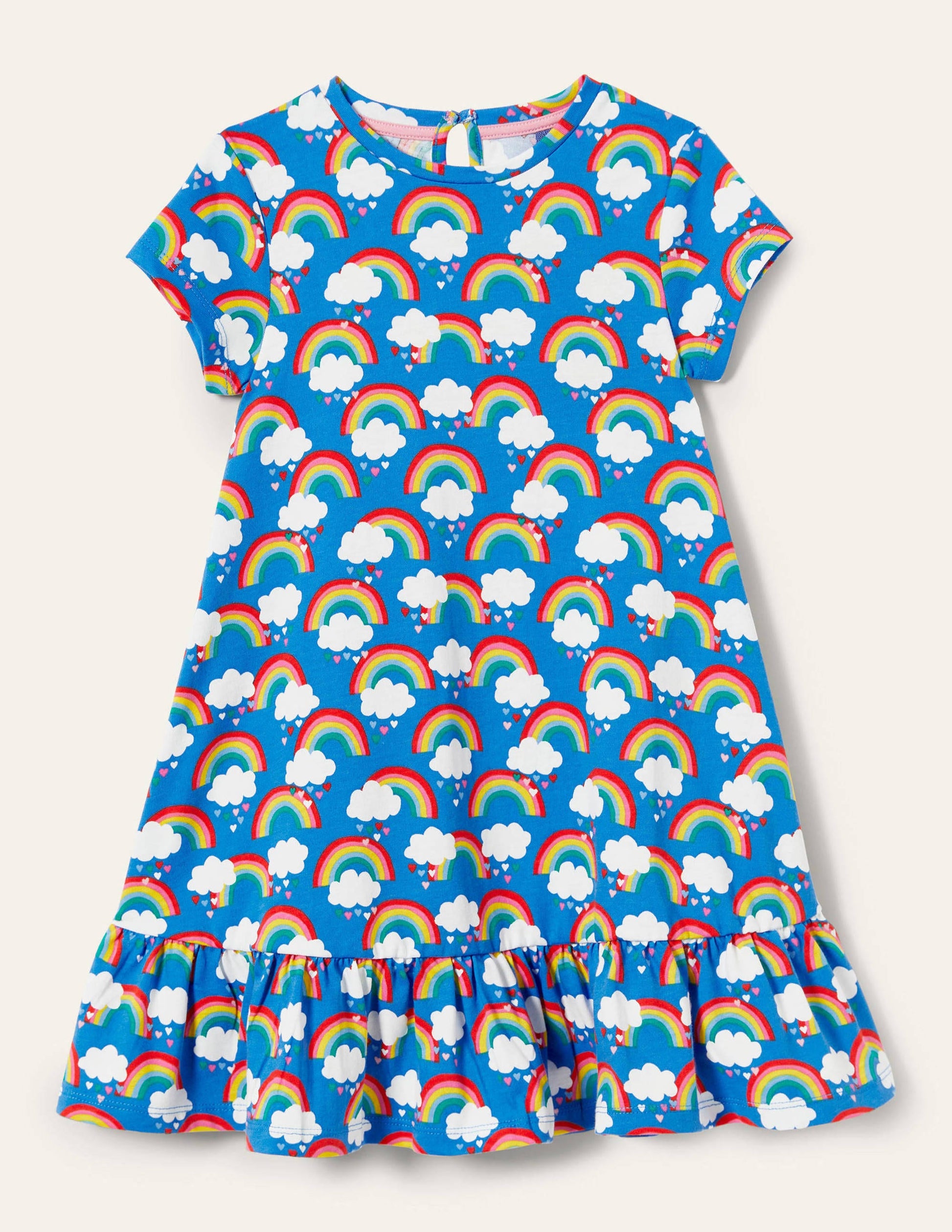 Drop Hem Jersey Dress-Moroccan Blue Love Rainbows-1