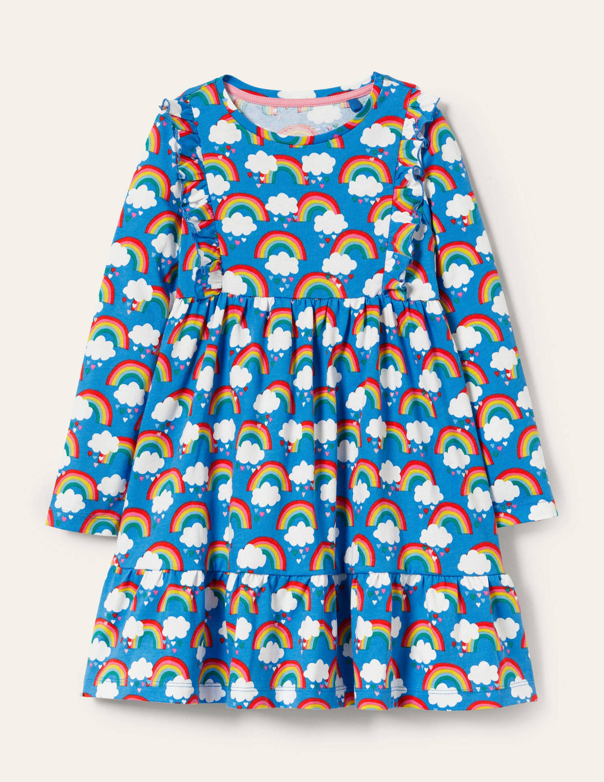 Frill Tiered Jersey Dress-Moroccan Blue Love Rainbows-1