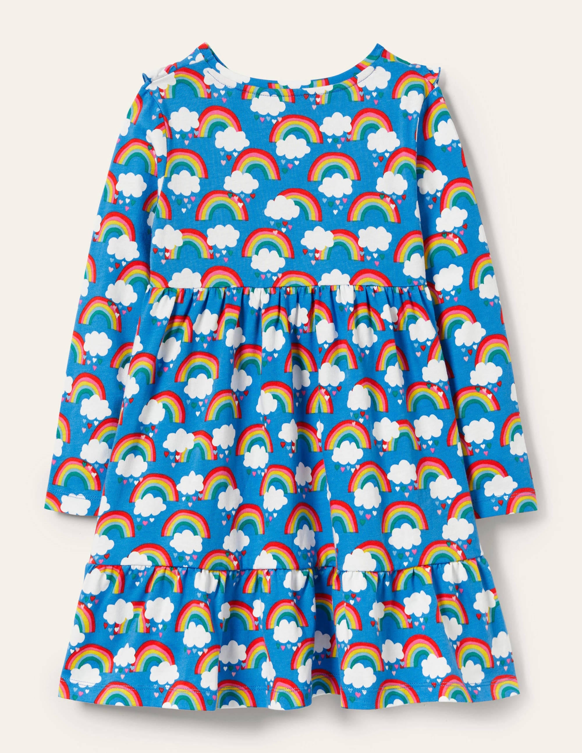 Frill Tiered Jersey Dress-Moroccan Blue Love Rainbows - Image 2