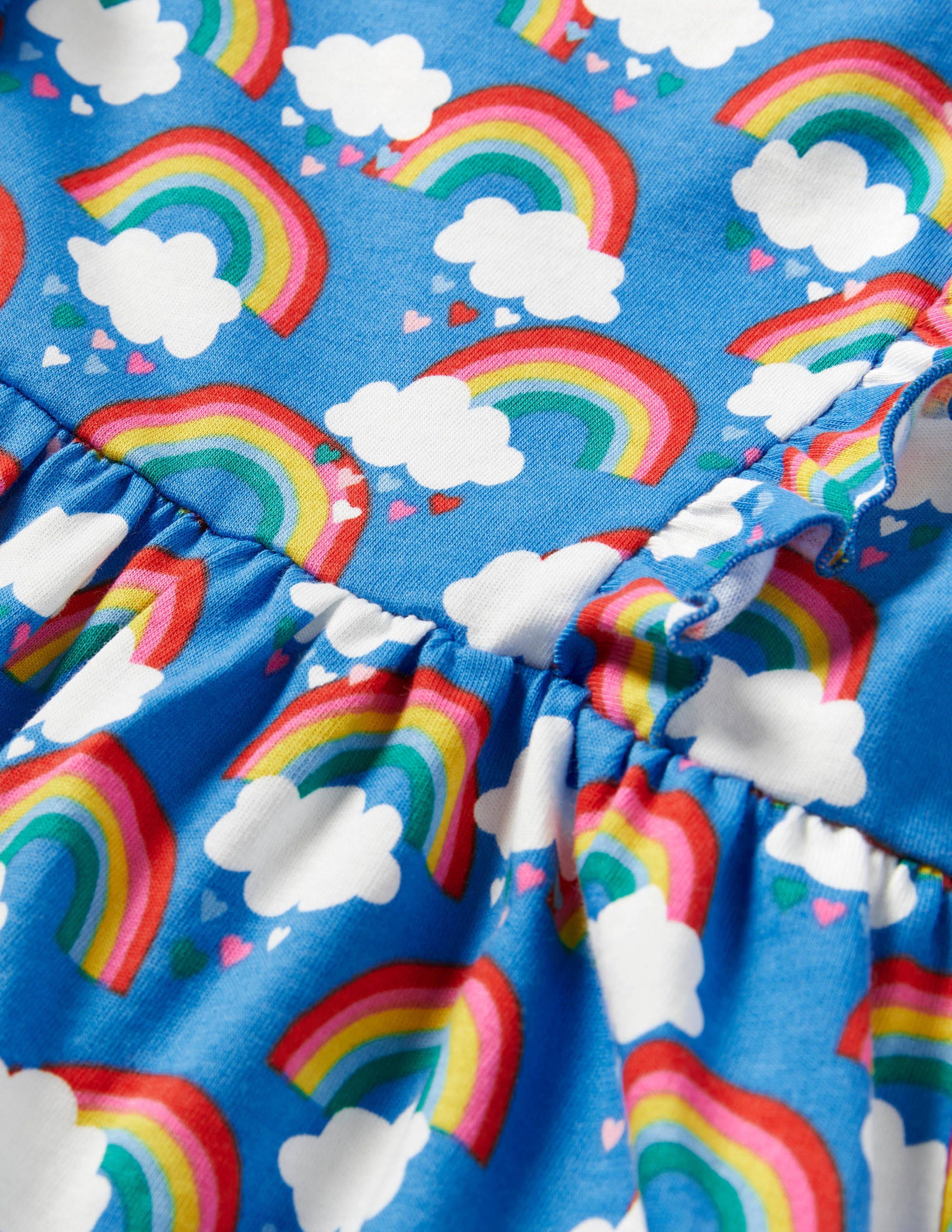 Frill Tiered Jersey Dress-Moroccan Blue Love Rainbows - Image 3