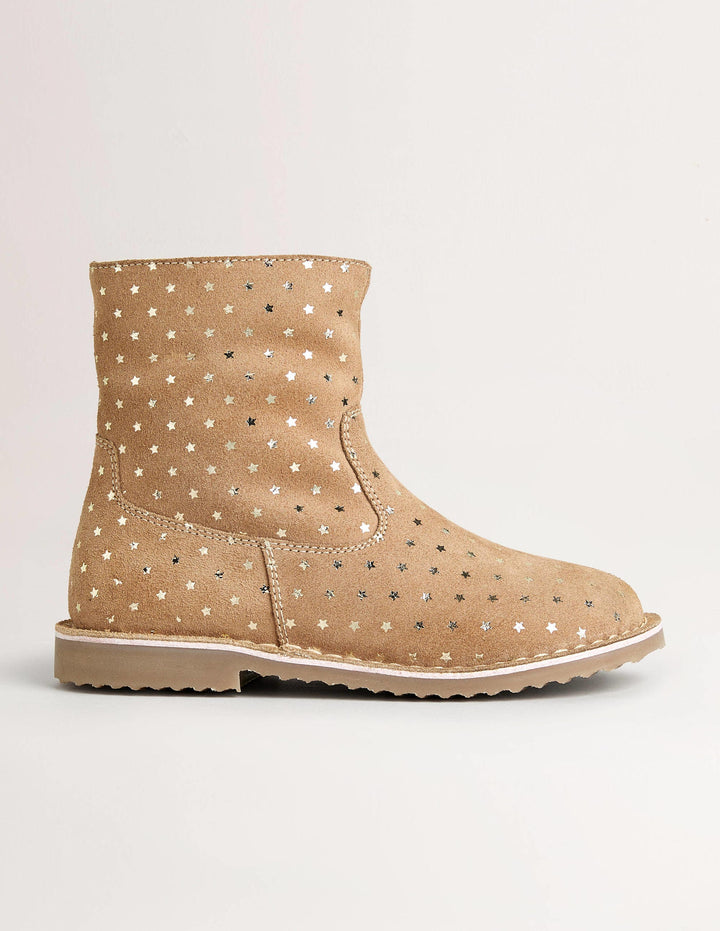 Cosy Short  Leather Boots-Taupe Star