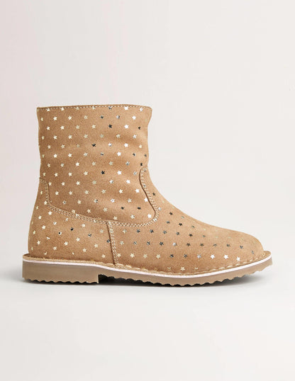 Cosy Short  Leather Boots-Taupe Star-1