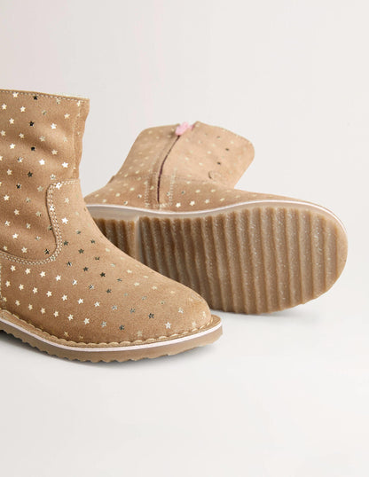 Cosy Short  Leather Boots-Taupe Star-3