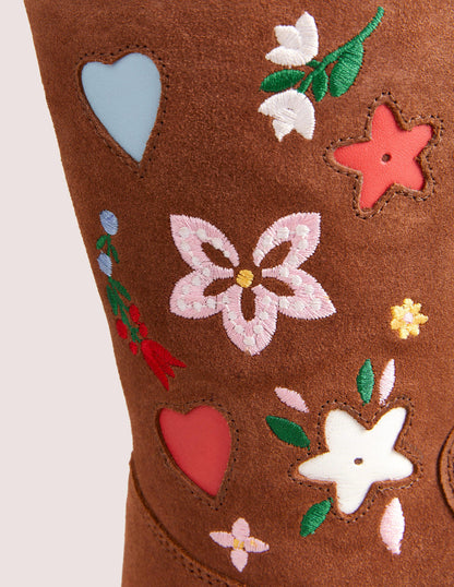 Tall Suede boots-Embroidered Tan Suede-3
