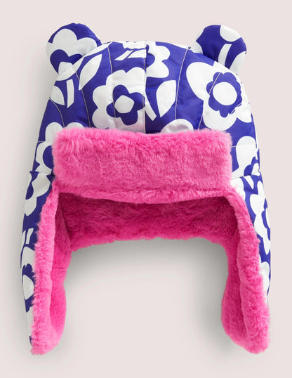 Ear Flap Hat-Blue/Ivory Floral-1