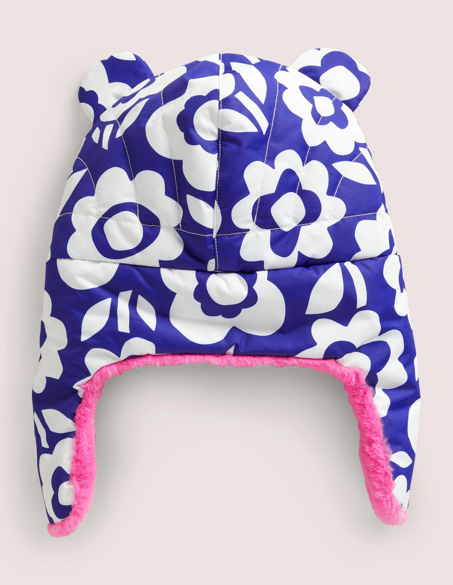 Ear Flap Hat-Blue/Ivory Floral