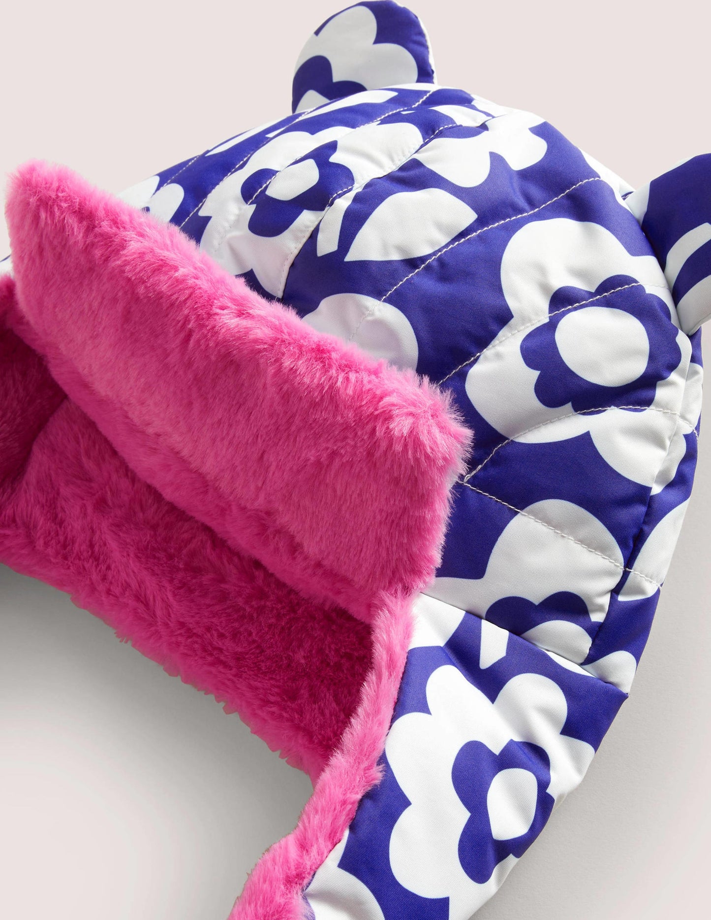 Ear Flap Hat-Blue/Ivory Floral