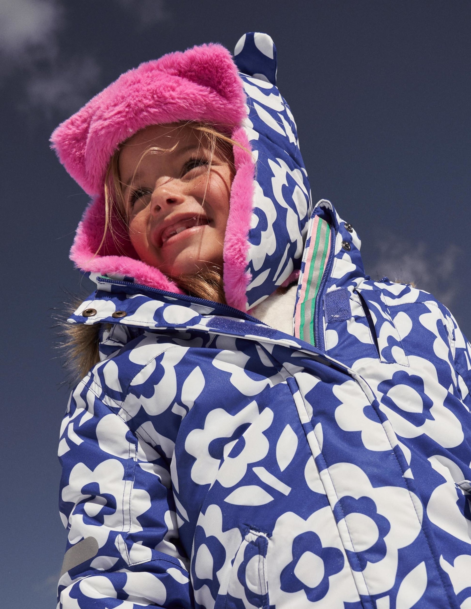 Ear Flap Hat-Blue/Ivory Floral-4