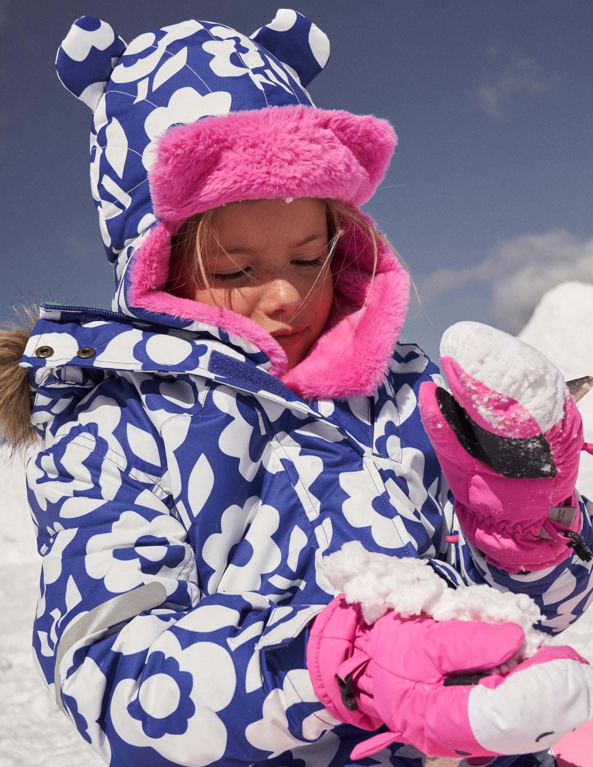 Ear Flap Hat-Blue/Ivory Floral-5