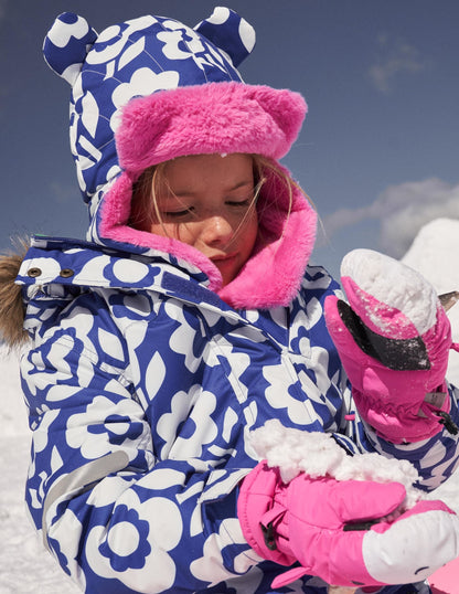 Ear Flap Hat-Blue/Ivory Floral-5