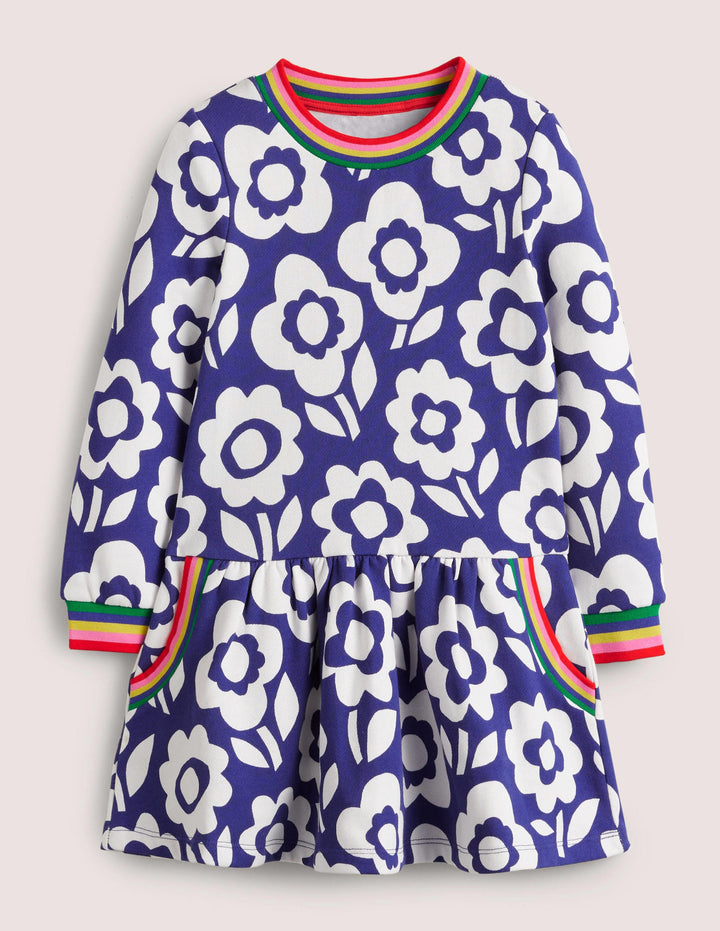 Cosy Printed Sweatshirt Dress-Bluing Blue Ski Floral