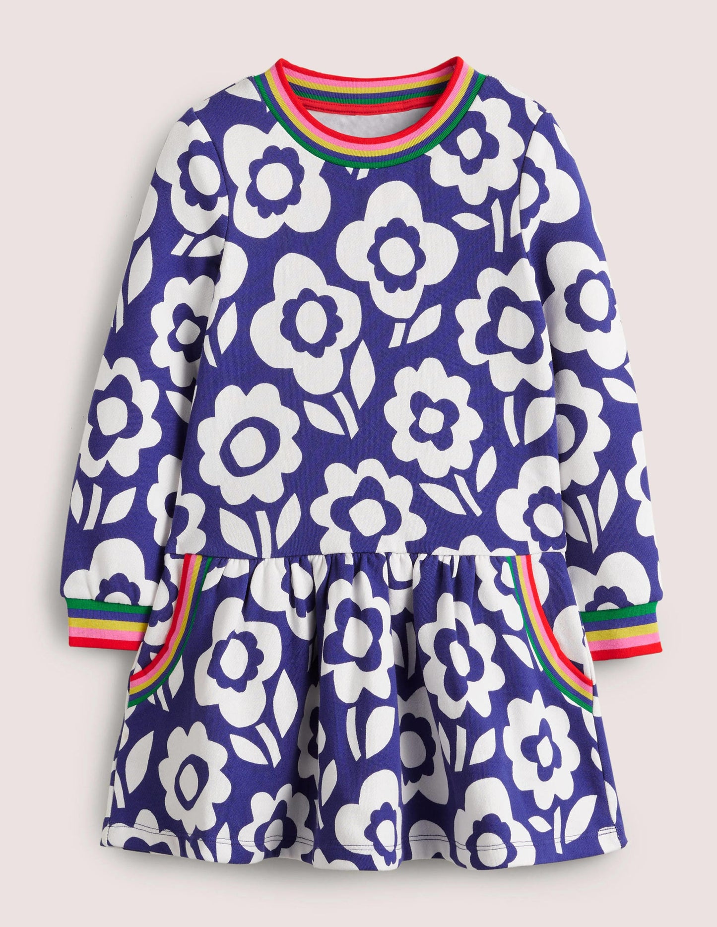 Cosy Printed Sweatshirt Dress-Bluing Blue Ski Floral