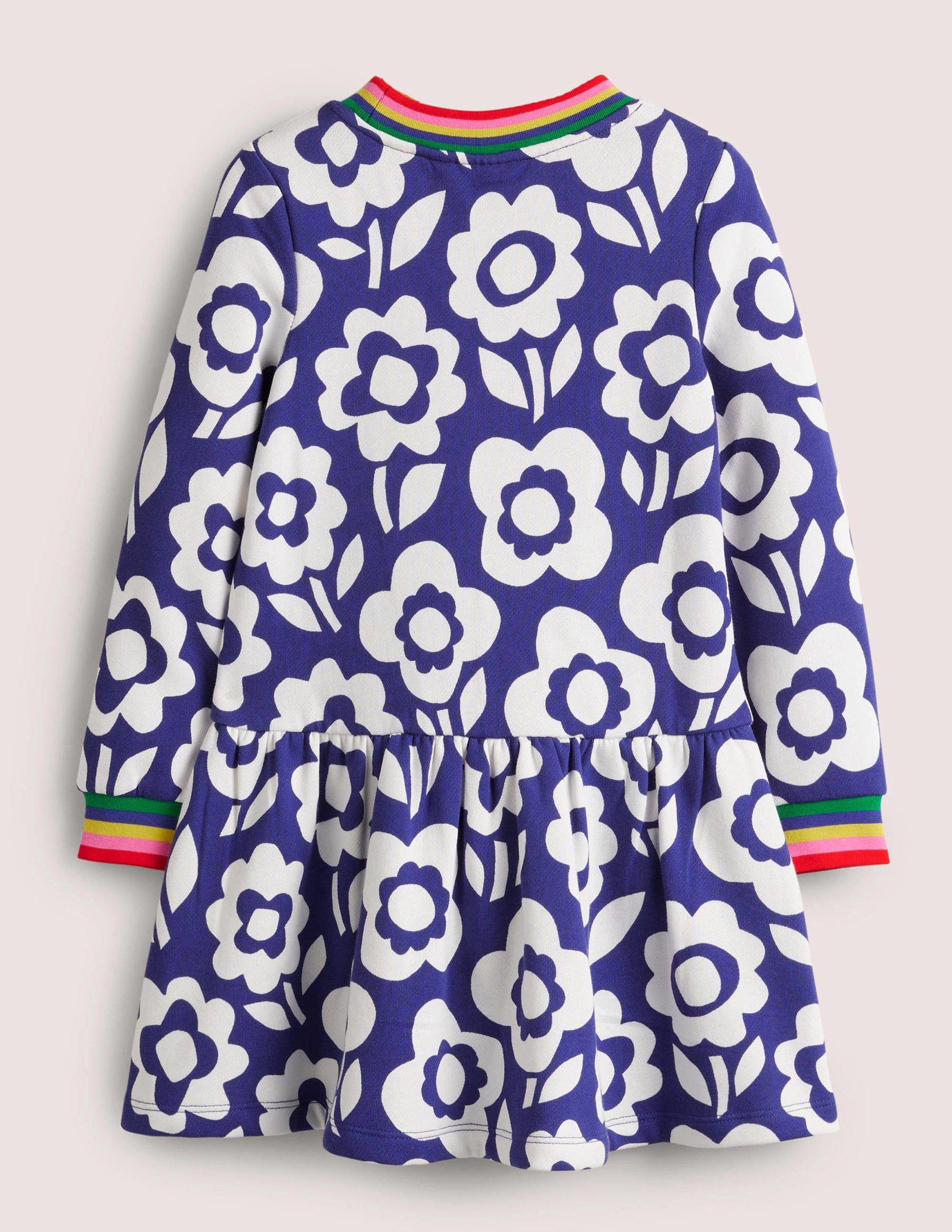 Cosy Printed Sweatshirt Dress-Bluing Blue Ski Floral-2