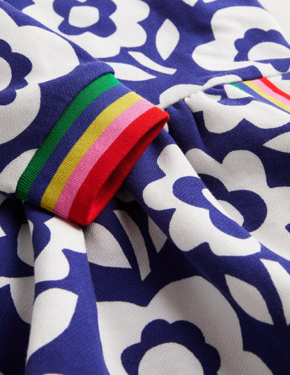 Cosy Printed Sweatshirt Dress-Bluing Blue Ski Floral-3