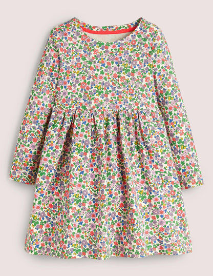 Long Sleeve Fun Jersey Dress-Ivory/Aster Purple Floral-1