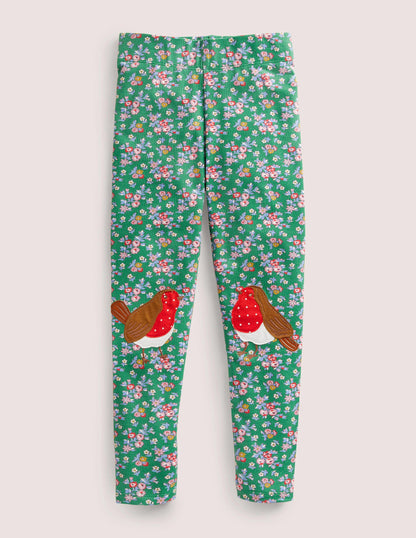 Fun Appliqué Leggings-Shady Glade Green Robins