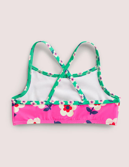 Patterned Bikini Top-Tickled Pink Daisy