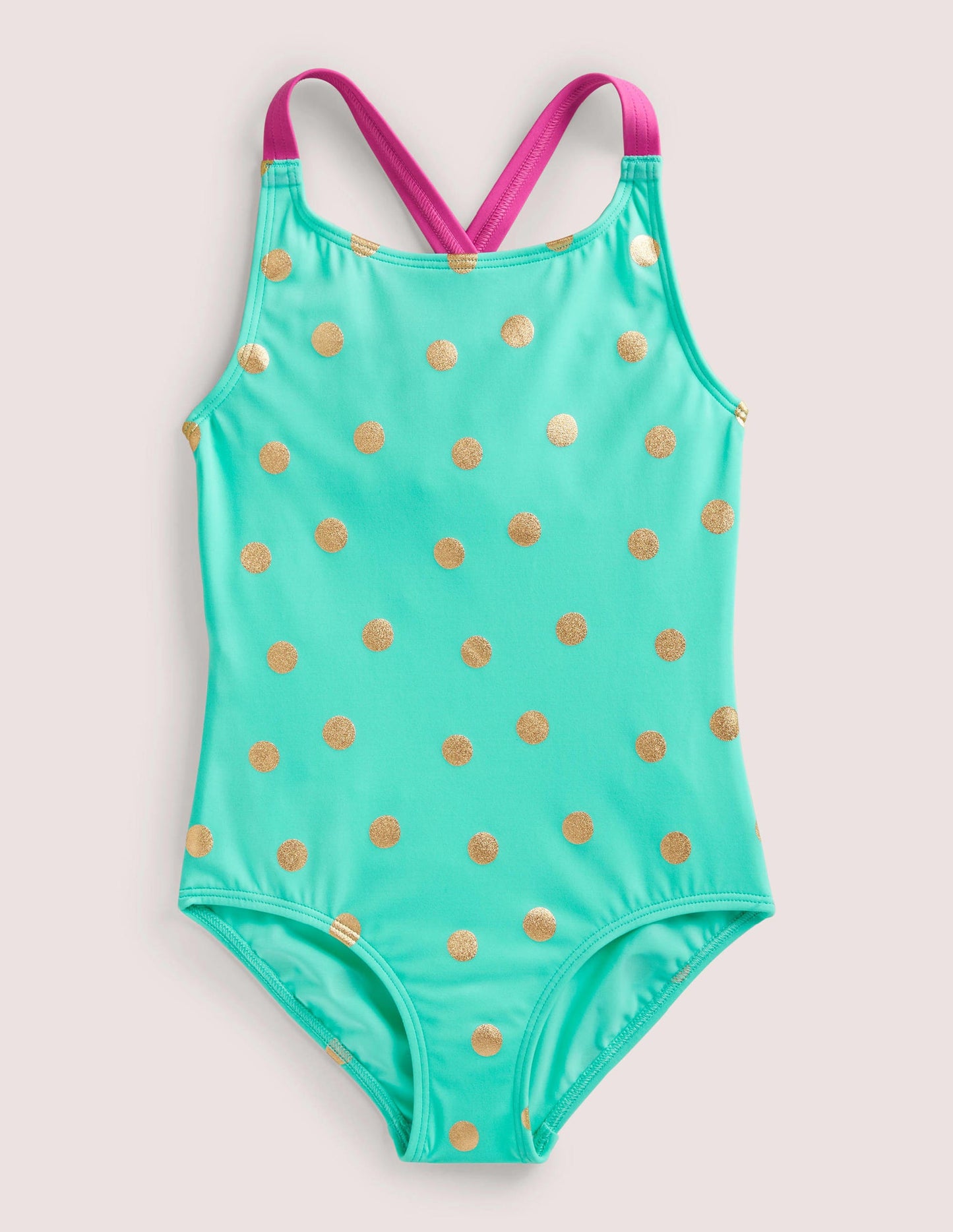 Cross-back Printed Swimsuit-Light Green Gold Foil Spot