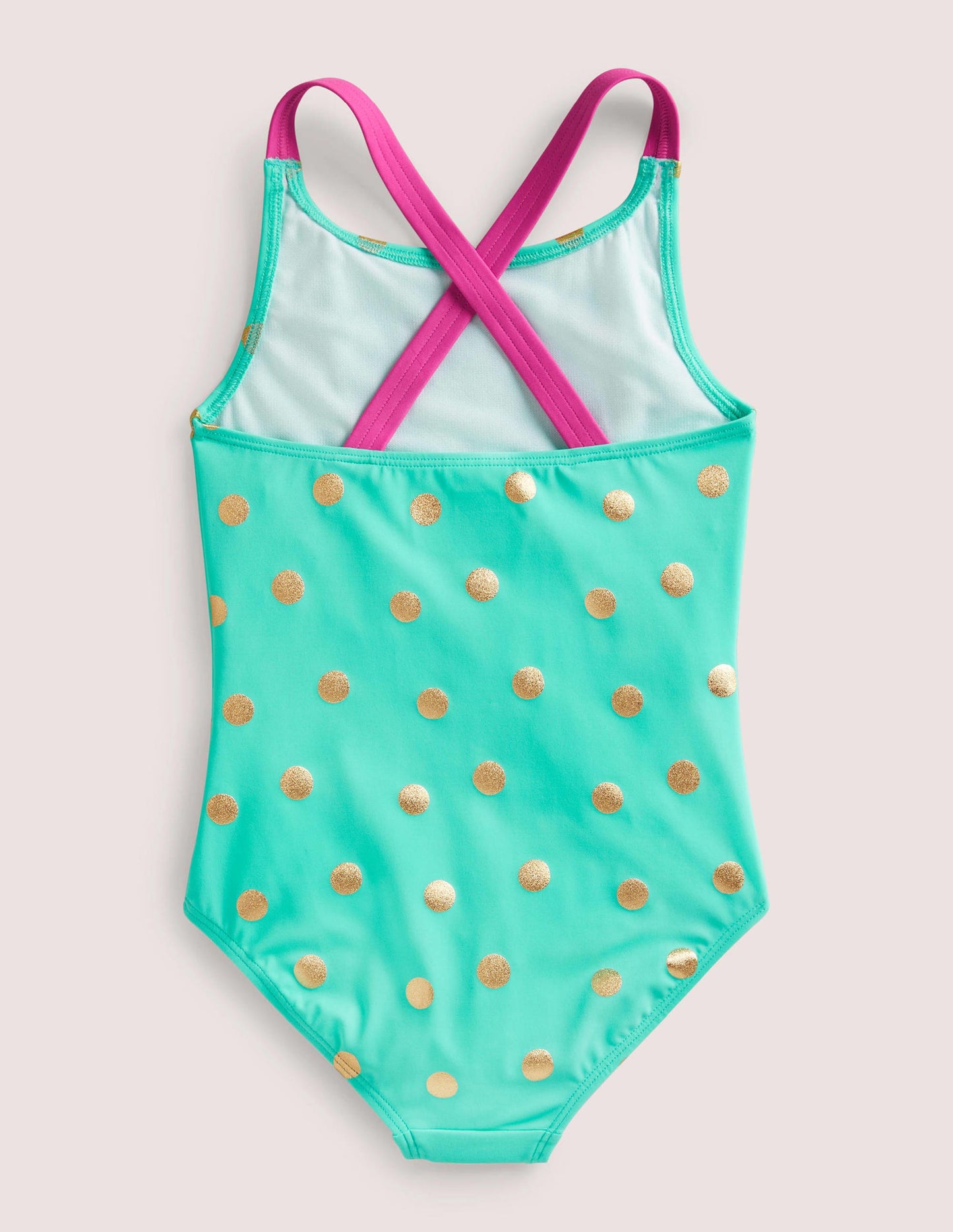 Cross-back Printed Swimsuit-Light Green Gold Foil Spot