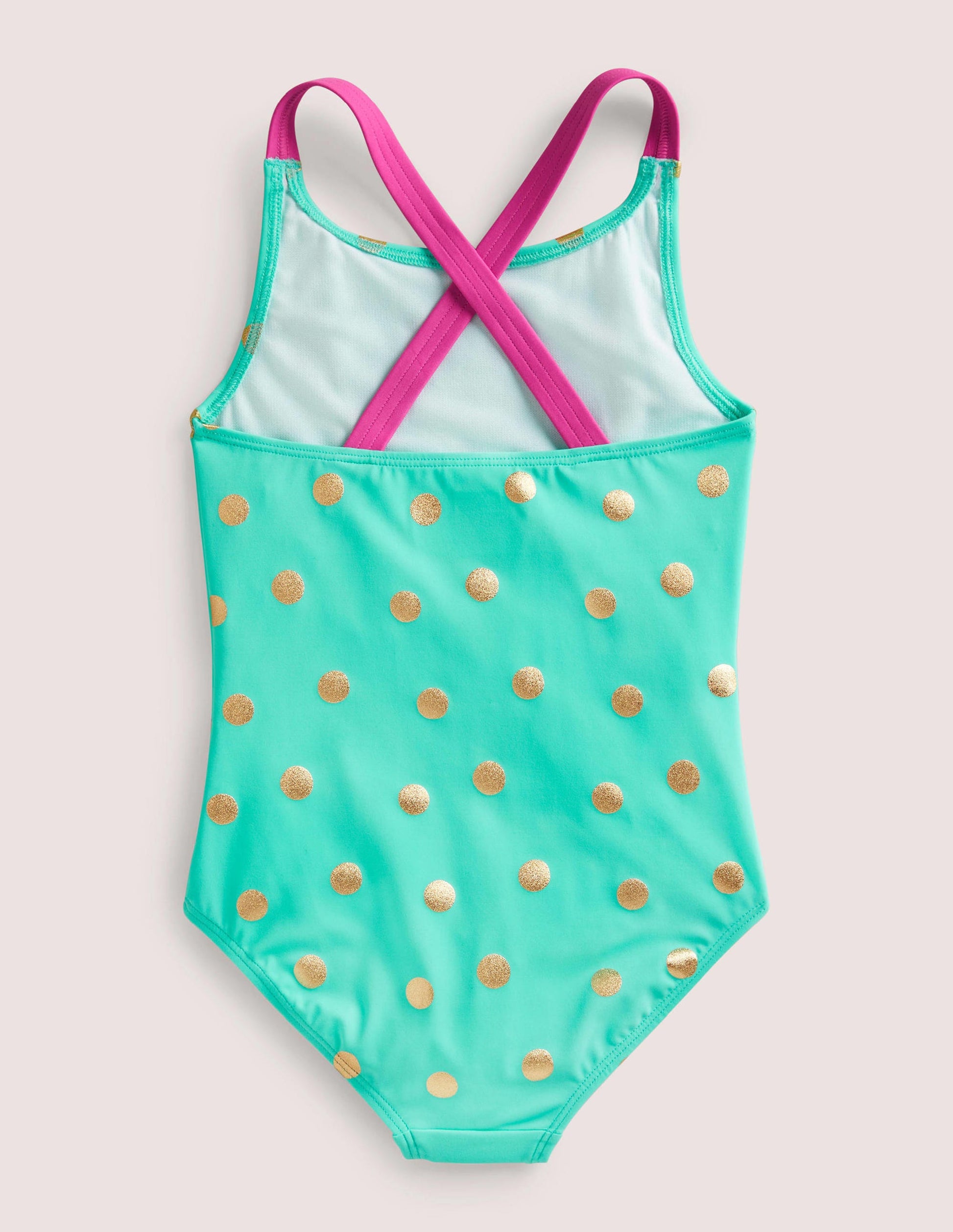 Cross-back Printed Swimsuit-Light Green Gold Foil Spot-2