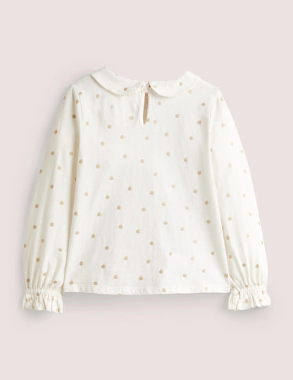 Collared Jersey Top-Ivory Confetti Foil Spot-2