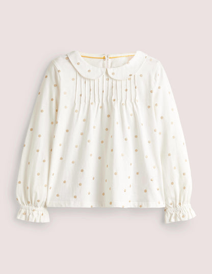 Collared Jersey Top-Ivory Confetti Foil Spot-1