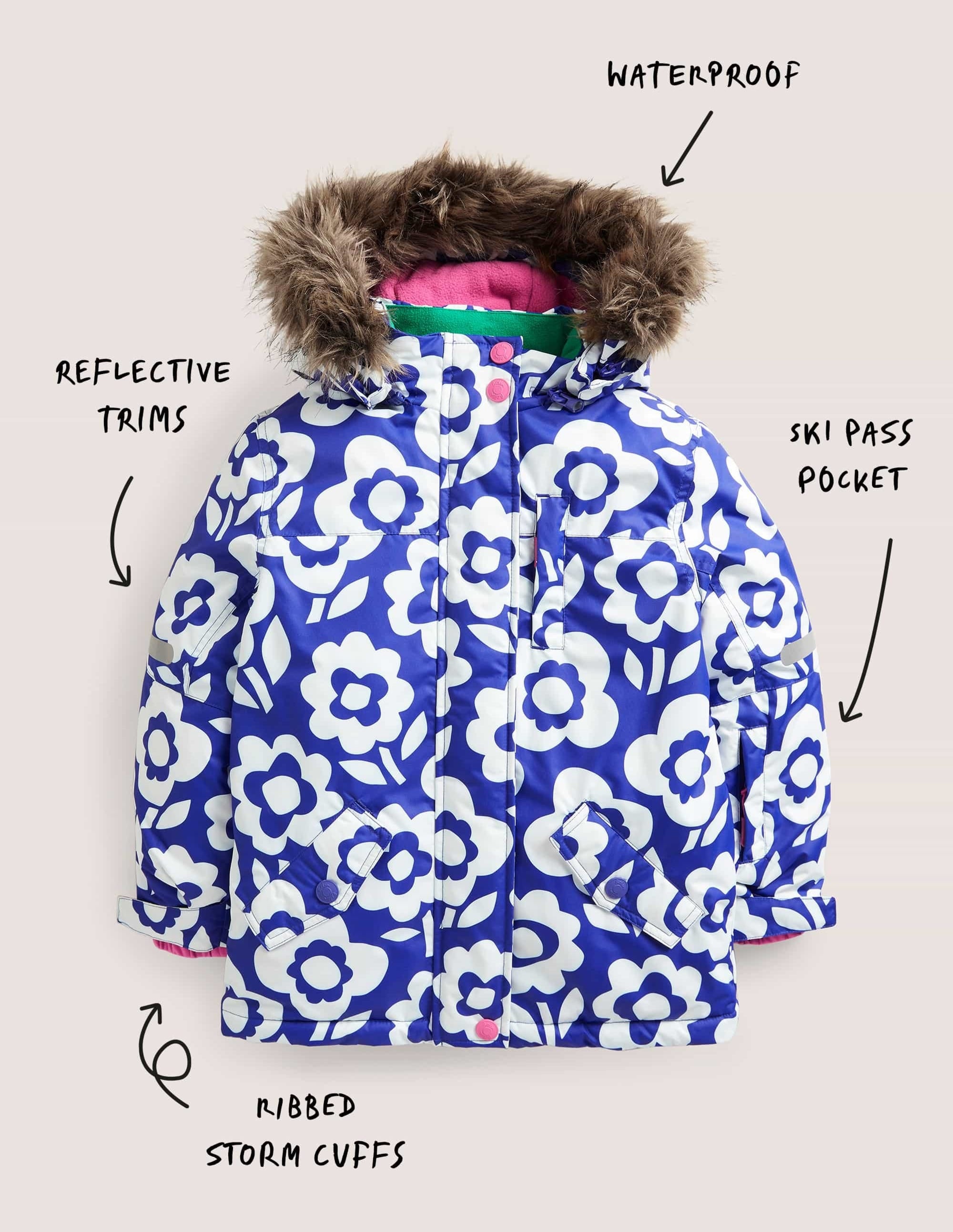 All-Weather Waterproof Jacket-Ivory/Bluing Blue Floral - Image 5