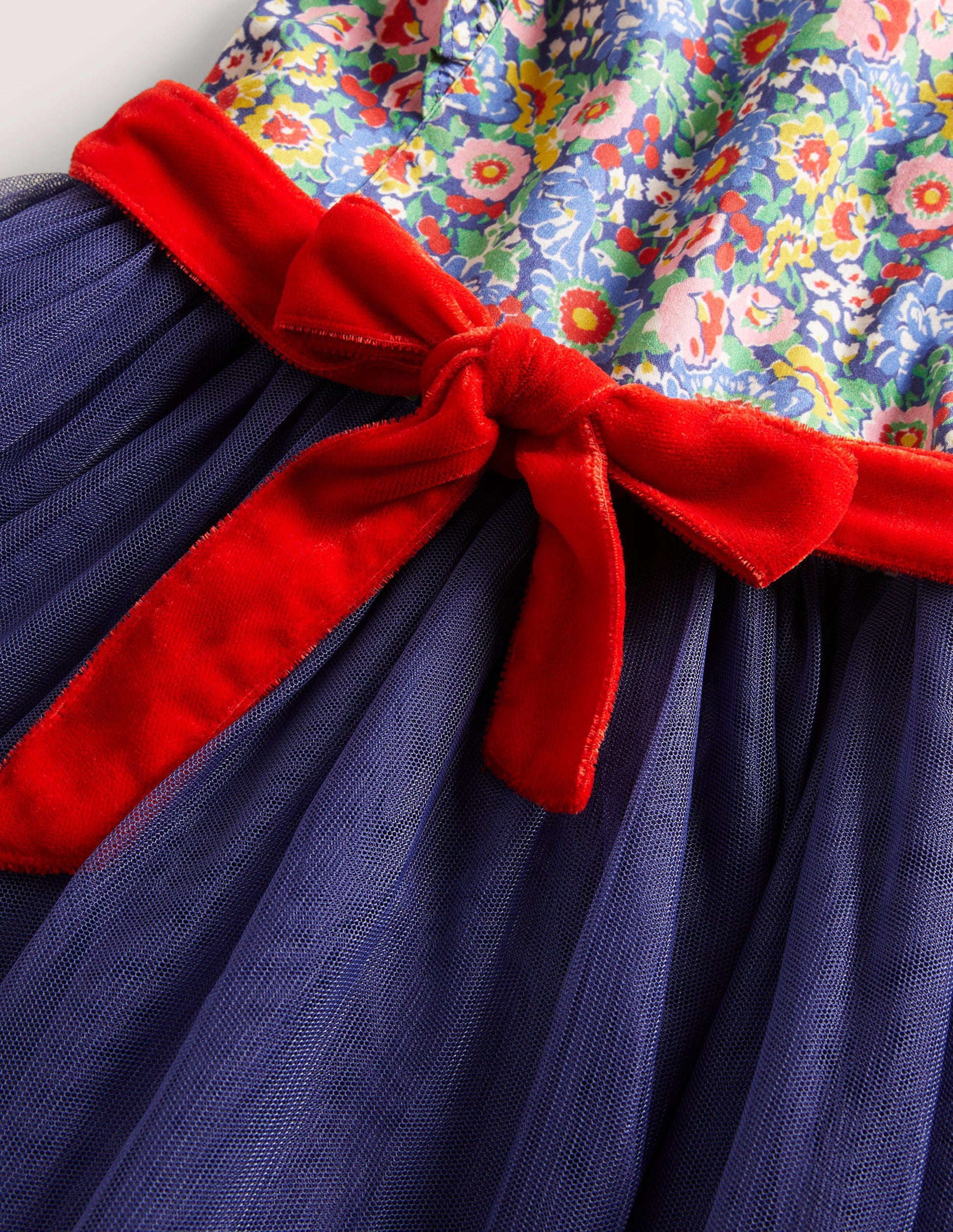 Woven Tulle Party Dress-Navy Multi Floral-3