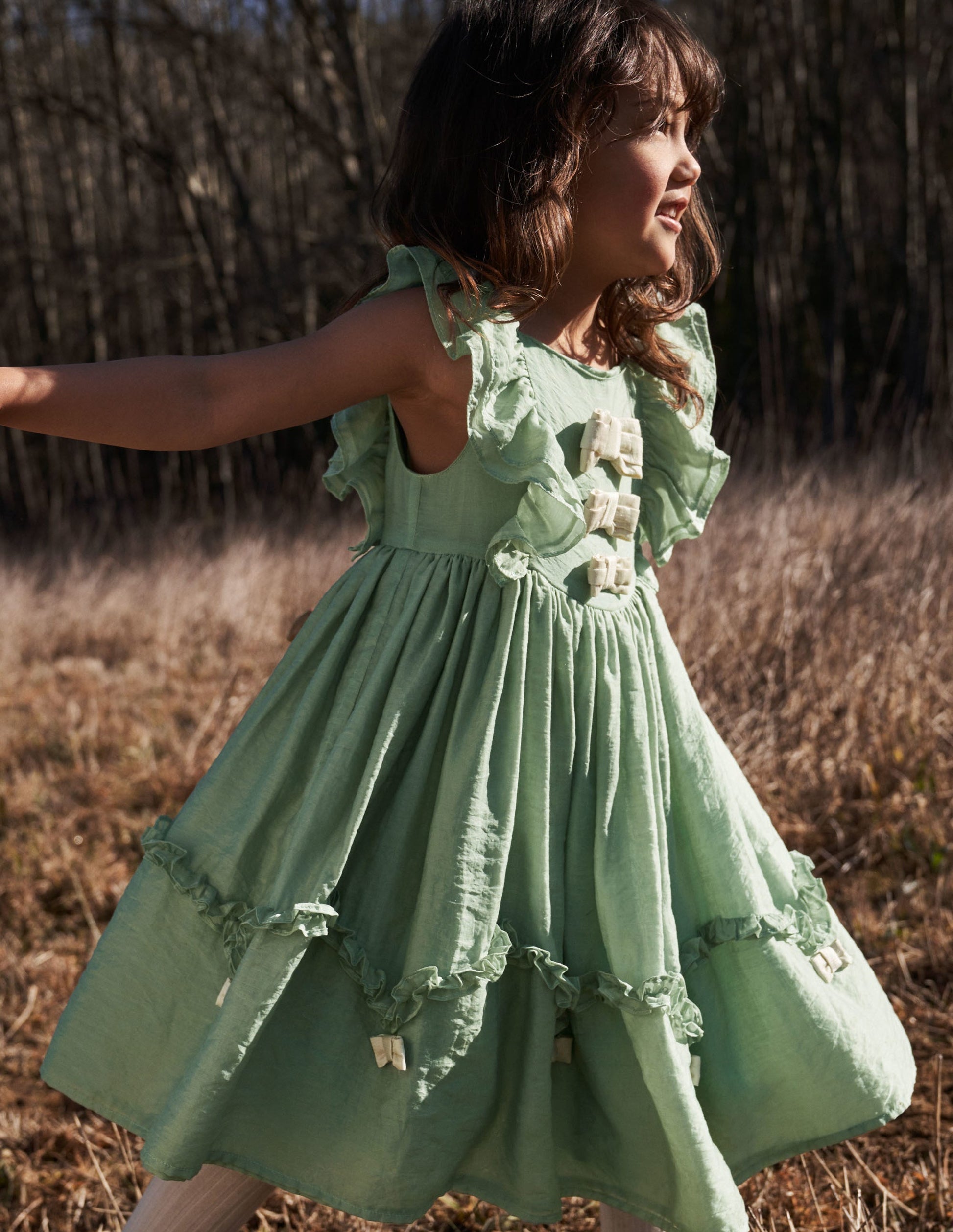Green Organza Bow Party Dress-Csarite Green Gold Bows-4