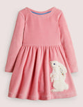 Twirly Velour Appliqué Dress-Cameo Pink Bunny