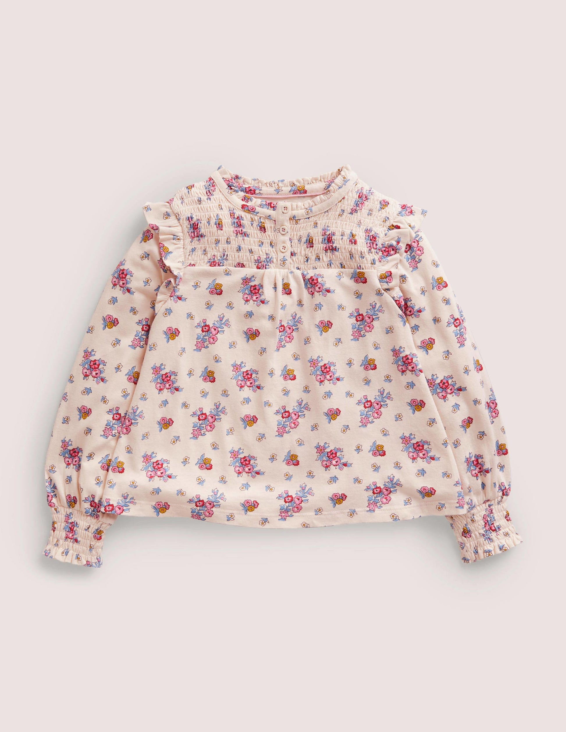 Smocked Placket Top-Vanilla Pod Flower Bouquet-1