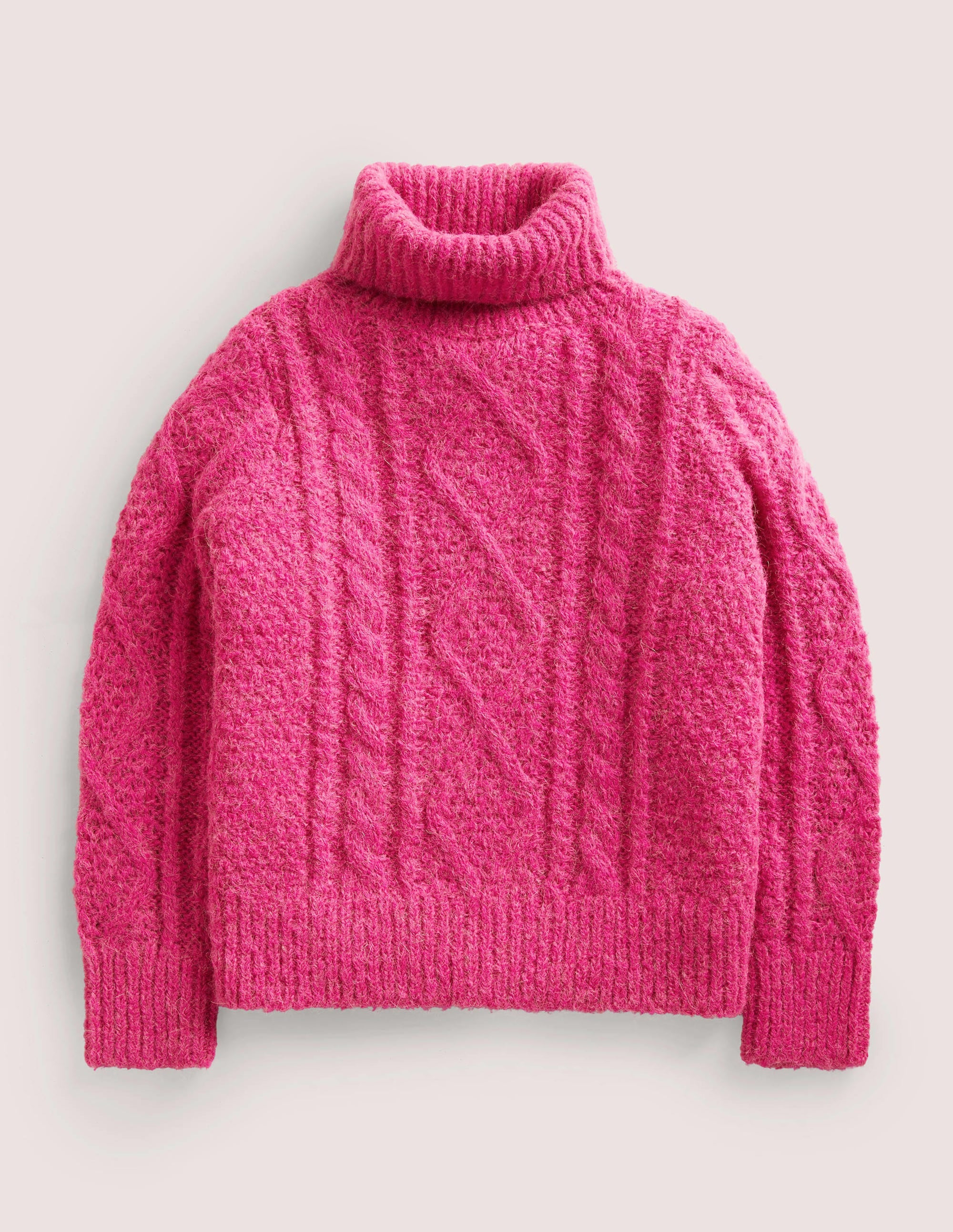 Chunky Cable Roll Neck Jumper-Shocking Pink Cable - Image 1