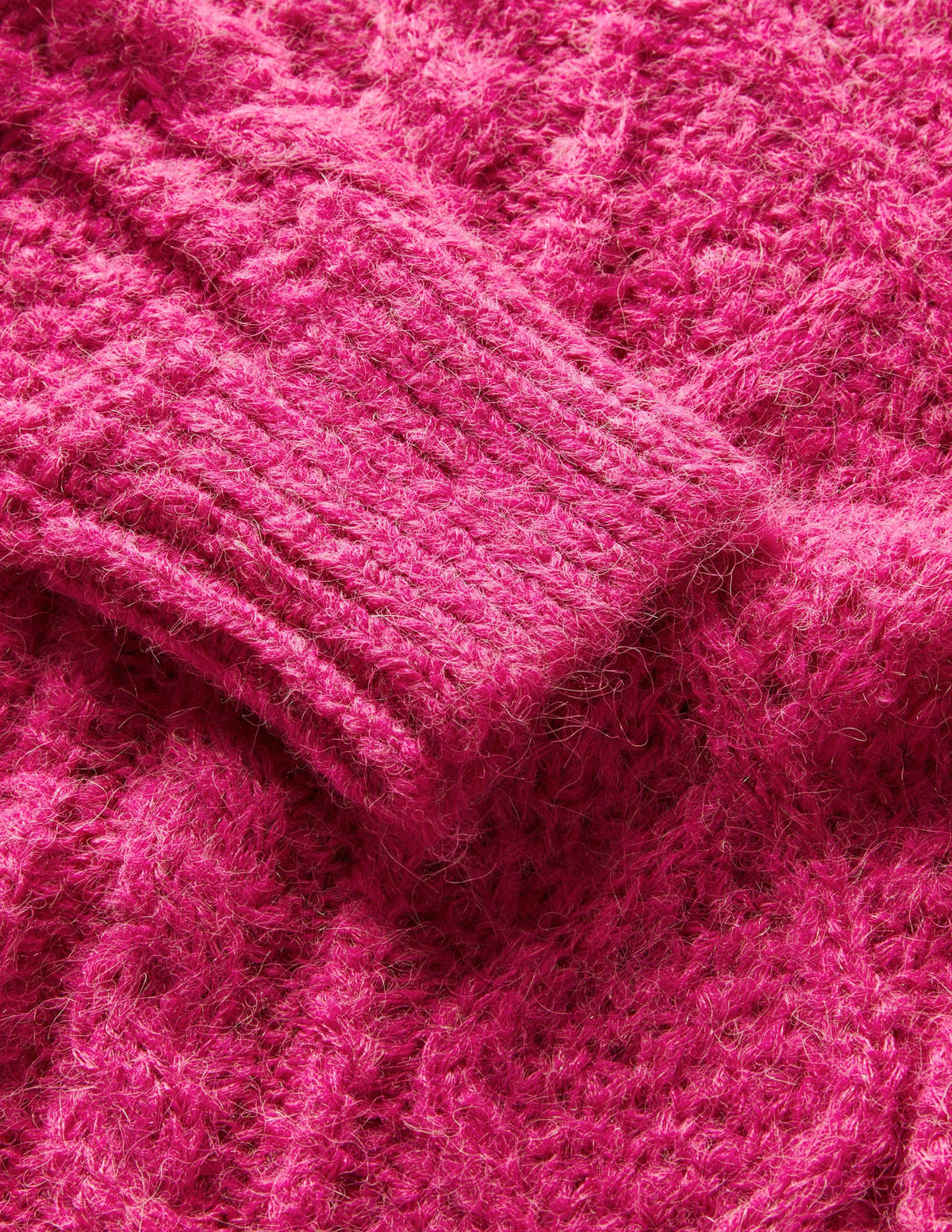 Chunky Cable Roll Neck Jumper-Shocking Pink Cable - Image 3