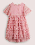 Pink Gold Star Print Ruffle Tulle Party Dress-Cameo Pink