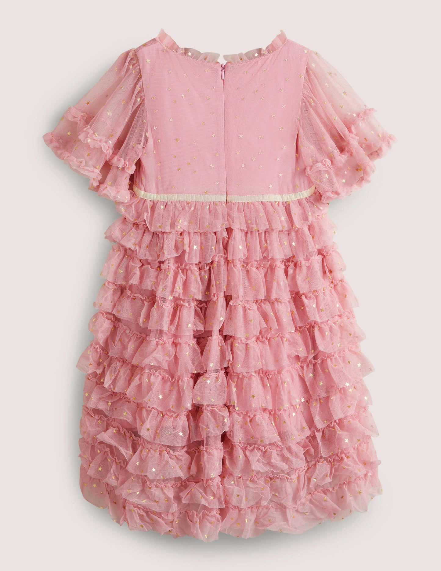 Pink Gold Star Print Ruffle Tulle Party Dress-Cameo Pink