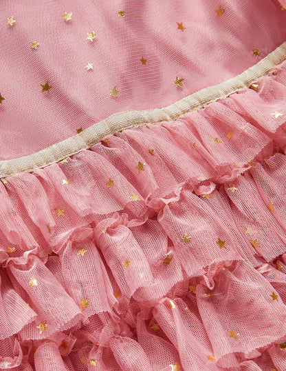 Pink Gold Star Print Ruffle Tulle Party Dress-Cameo Pink-3