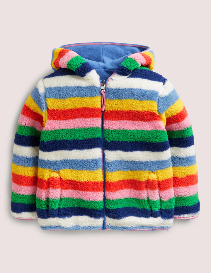 Cosy Reversible Fleece Hoodie-Blue Multi Stripe
