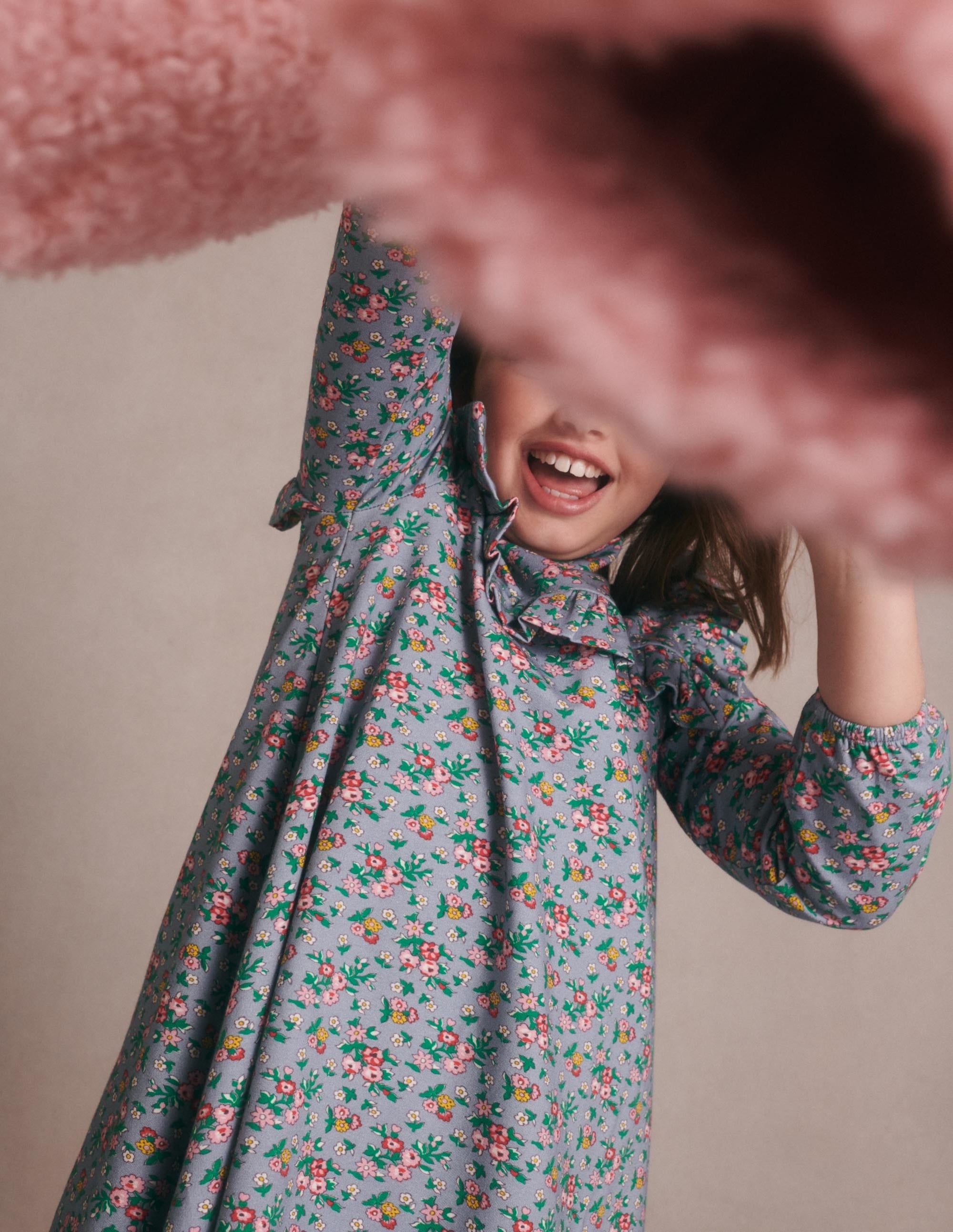 Roll Neck Midi Dress-Dusty Blue Flower Bouquet - Image 4